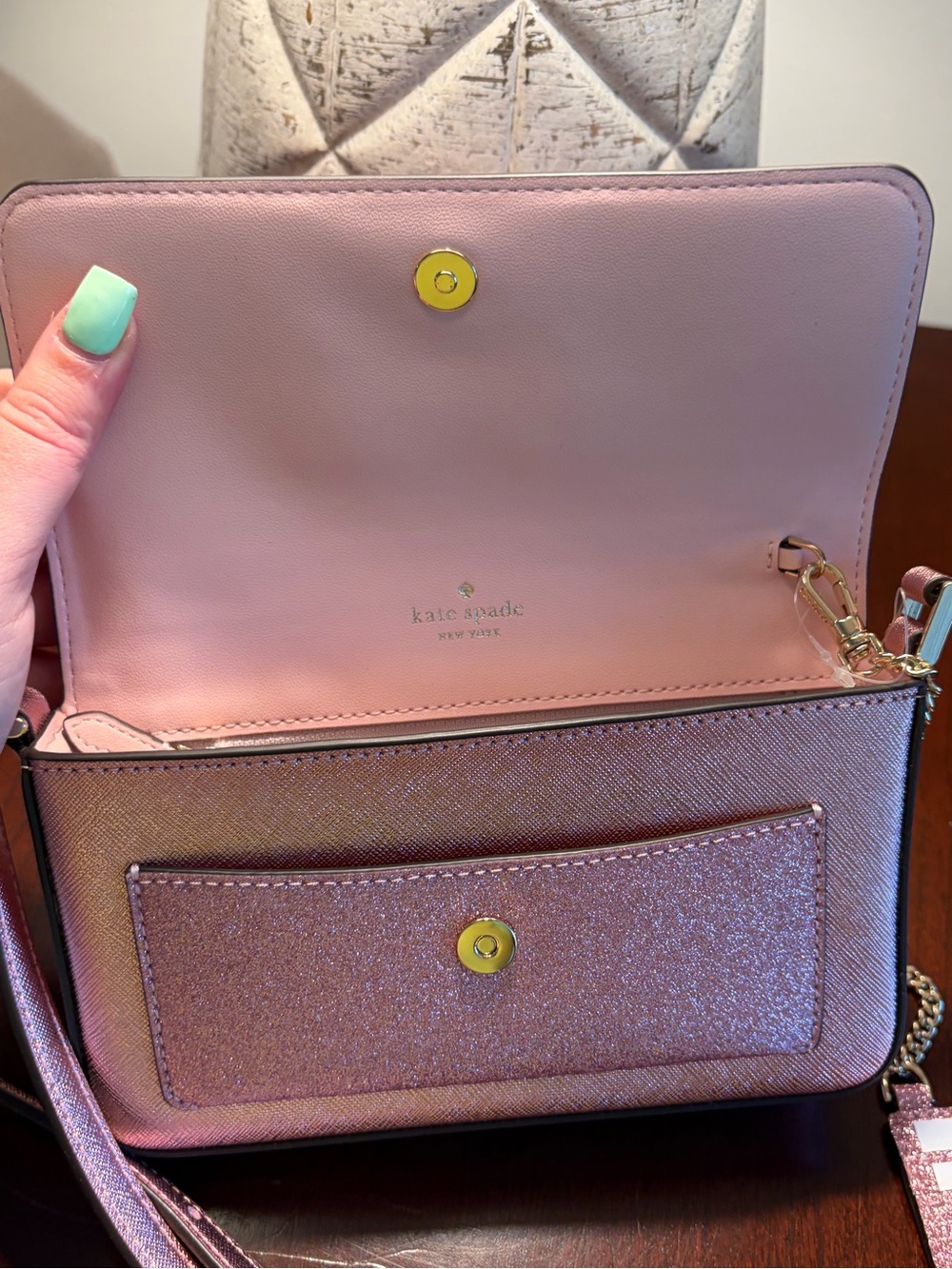 NWT Kate Spade Pink Glimmer Glitter Crossbody/Card Holder Duo - Picture 5 of 13
